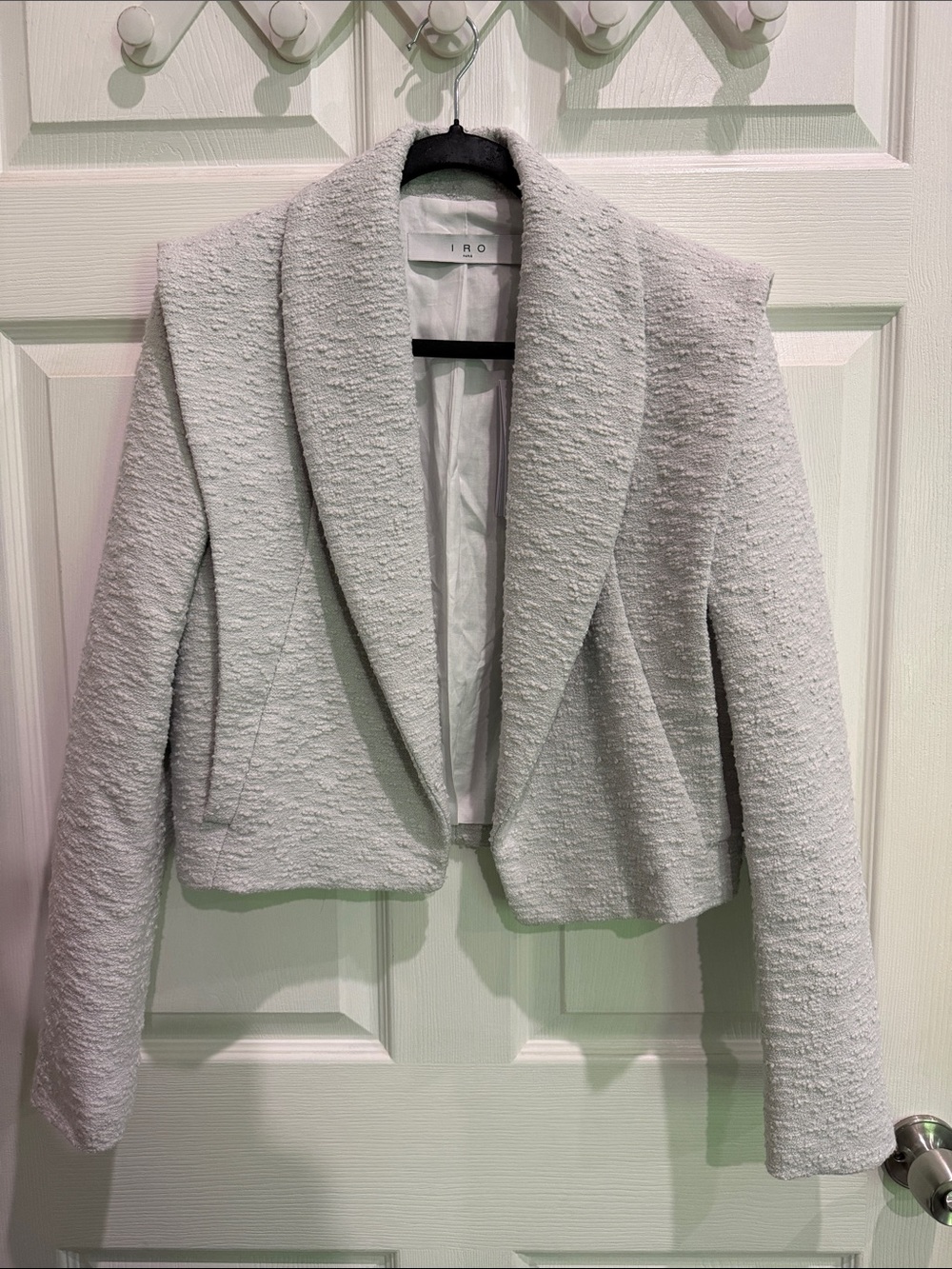 IRO Light Gray Textured Cropped Open-Front Jacket